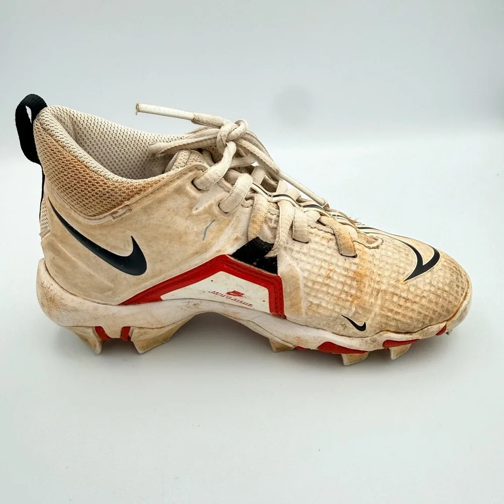 Nike Alpha Menace 3 Shark BG Kids Football Cleats White Red CV0581-103 Size 12C